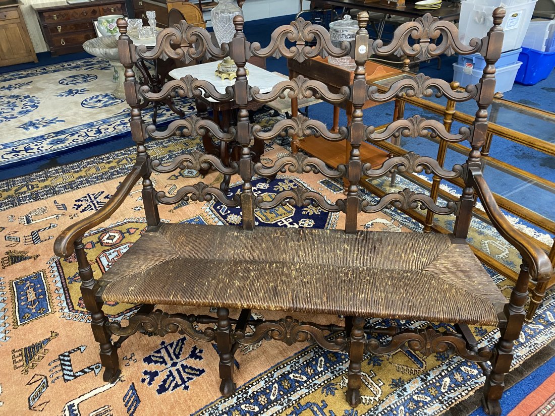 French Country Rush Seat Settee: 50"x57"x23"and seat 3.