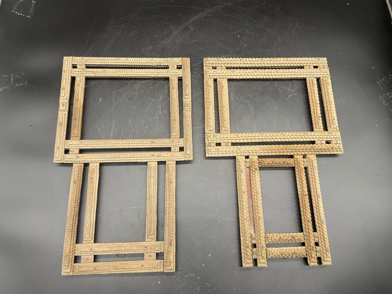 Pair Of Tramp Art Frames: Measure 12" x 19".