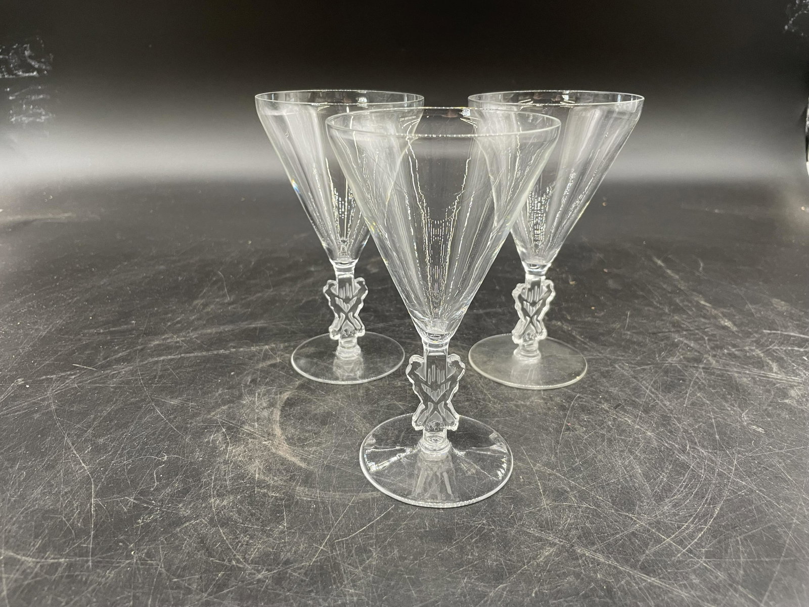 Three R. Lalique Strasbourg Stems: signed on base, 5.75"x3.25"