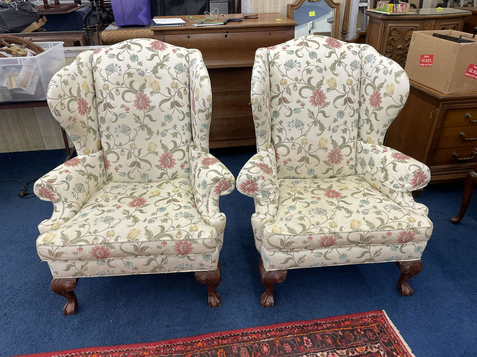 Pair Of Ethan Allen Wing Back Chairs: Measure 48" x 40" x 33".