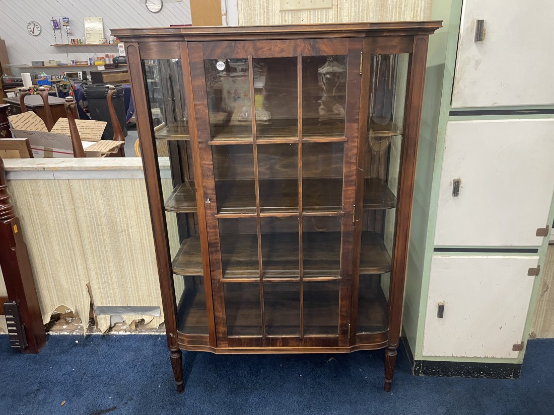 Antique Walnut China Cabinet with Bowed Glass (1 of 3)