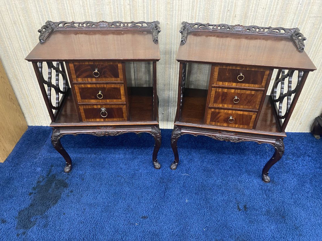 Pair Of Antique Carved Mahogany Stands With Inlay (1 of 12)