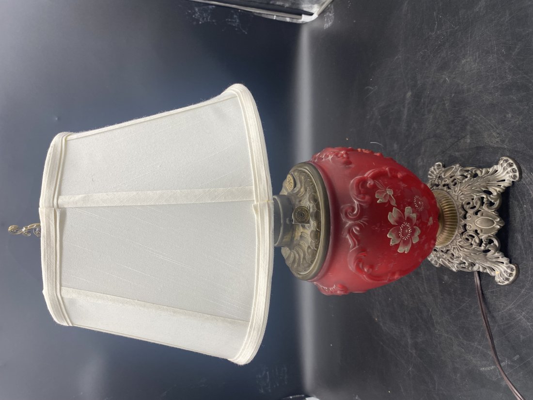 Antique Red Satin Glass Lamp (1 of 7)