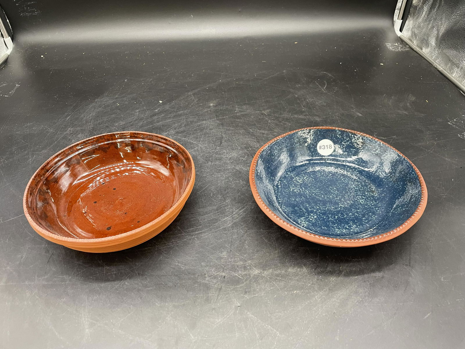 Two Foltz Redware Bowls: Both signed. Largest 9" W.