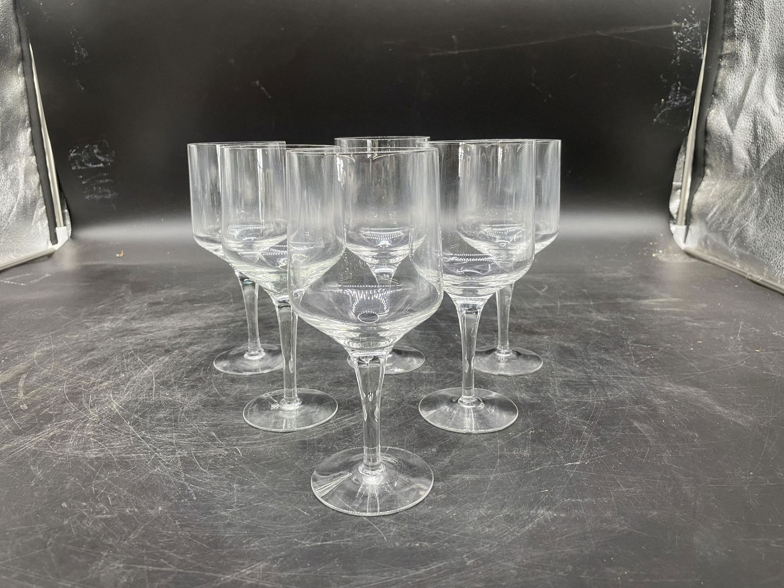 Six Orrefors Claret Rhapsody Red Wine: unsigned, 7.25"H.