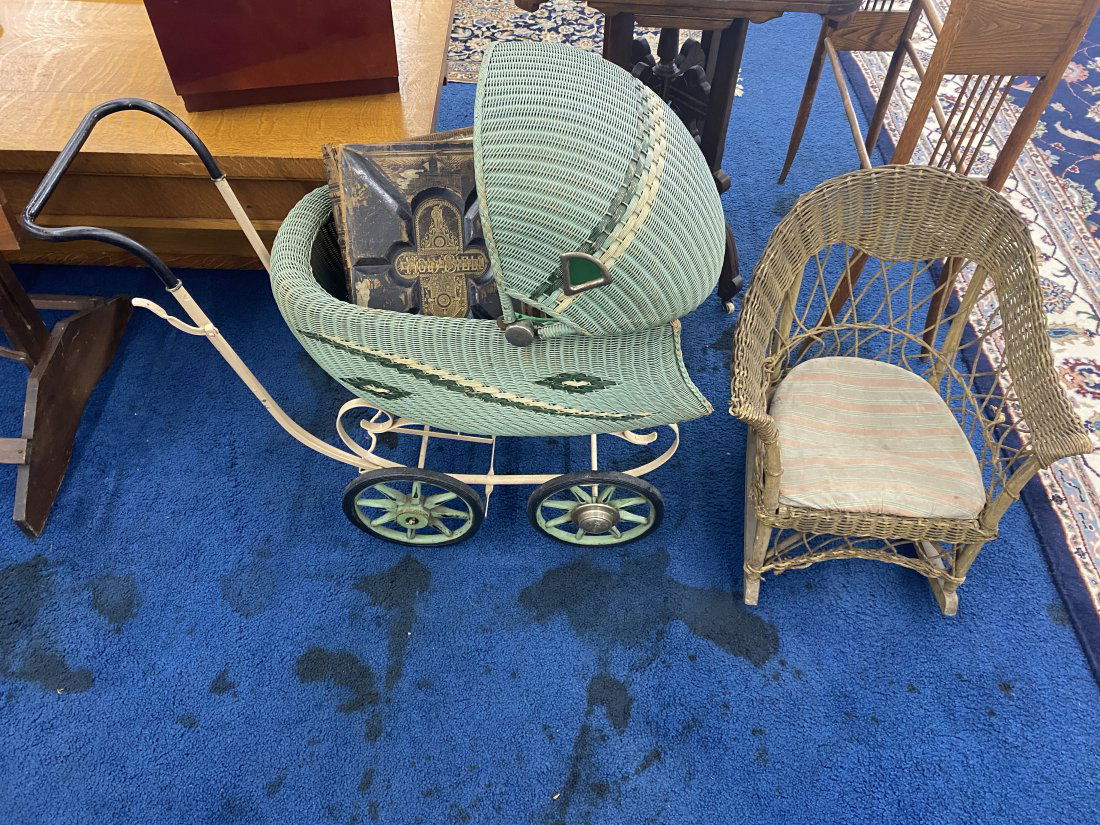 Wicker Baby Carriage, Rocker & Antique Bible (1 of 11)