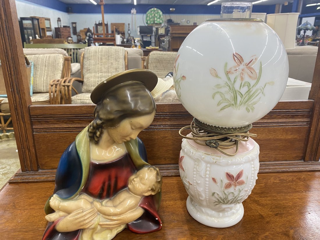 Antique Parlor Lamp & Signed Madonna Statue (1 of 8)