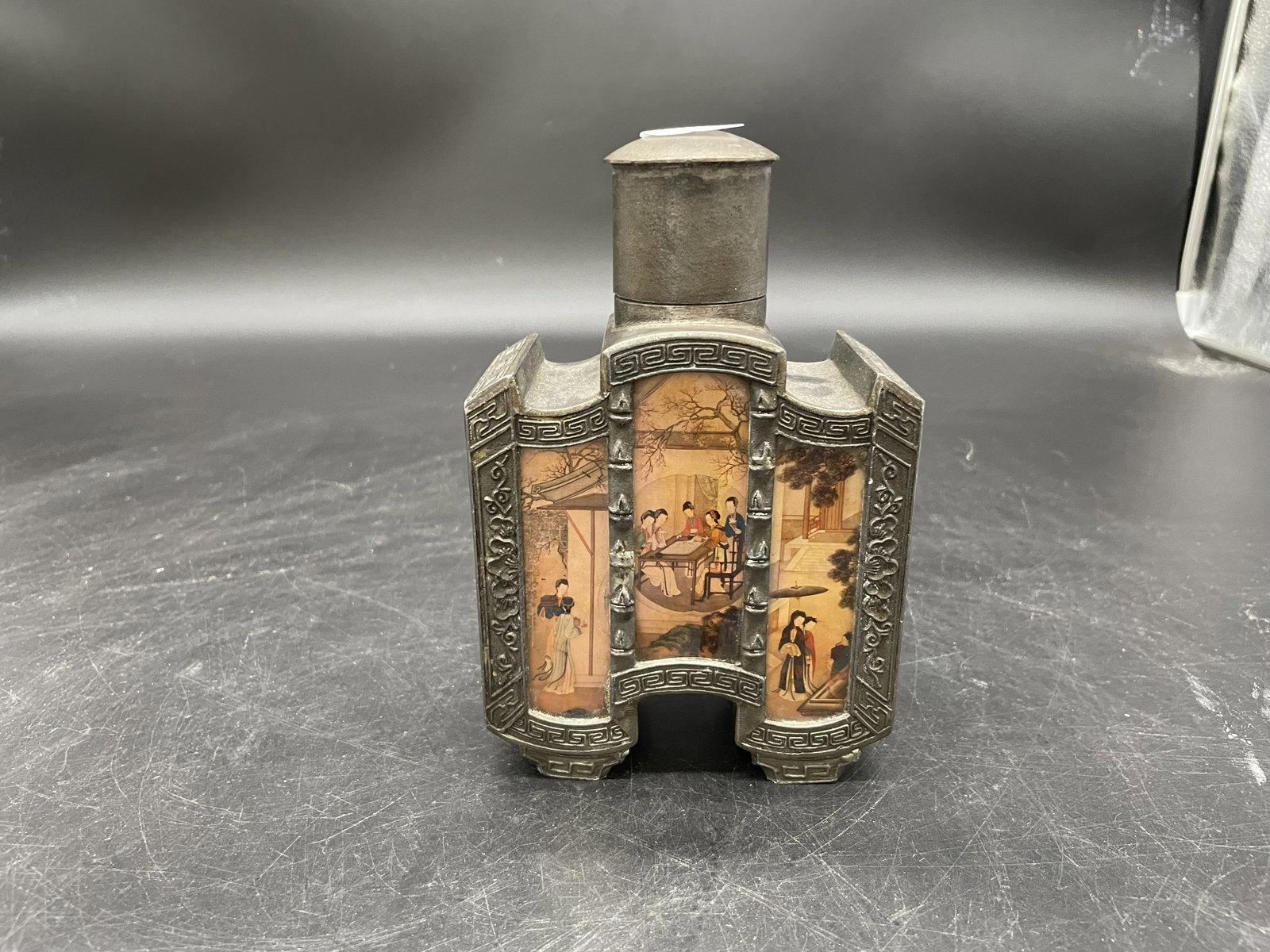 Early Metal Chinese Vessel: 7"x4"x2", highly detailed, signed on bottom
