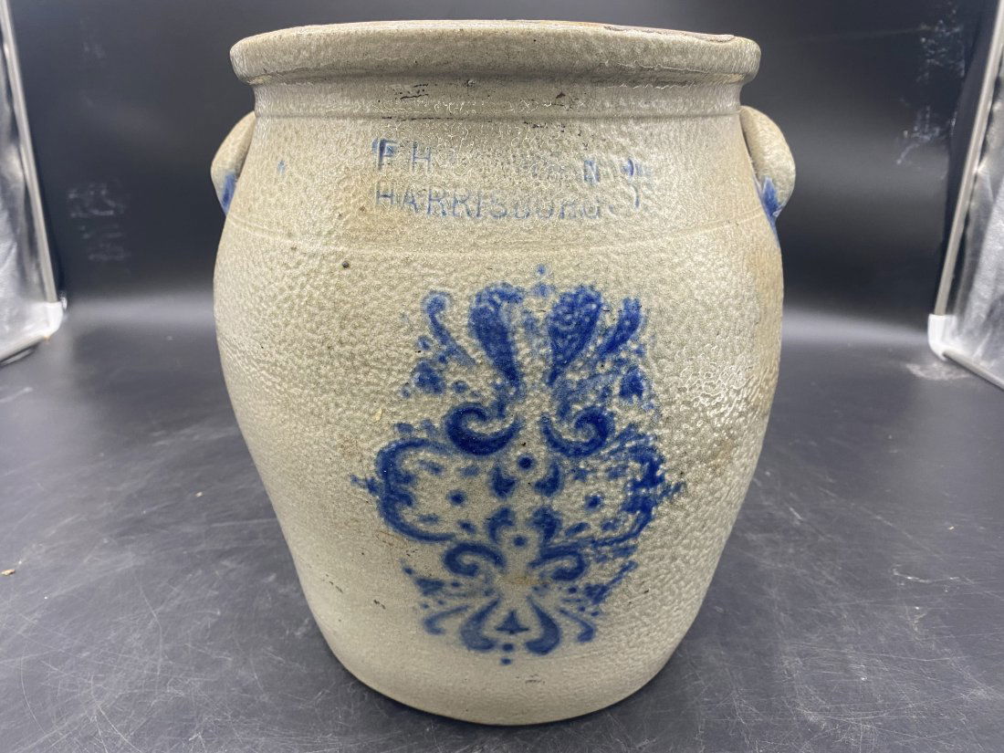 Cowden and Wilcox Blue Decorated Ovid Shape Three Gallon Crock (1 of 7)