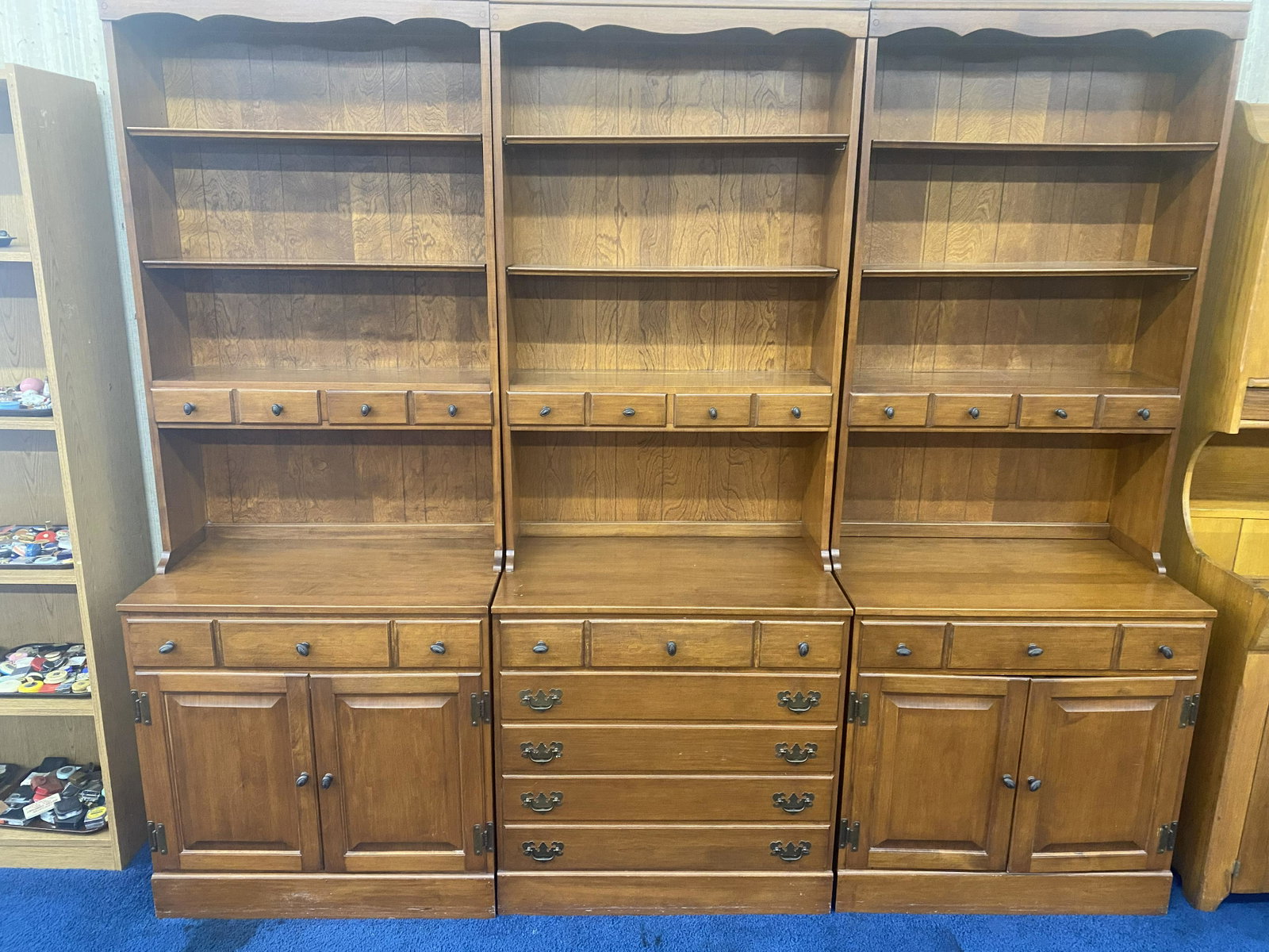 Three Section Vermont Winooski Maple Bookcase: Signed in drawer. Each section measures 82" x 31" x 20".