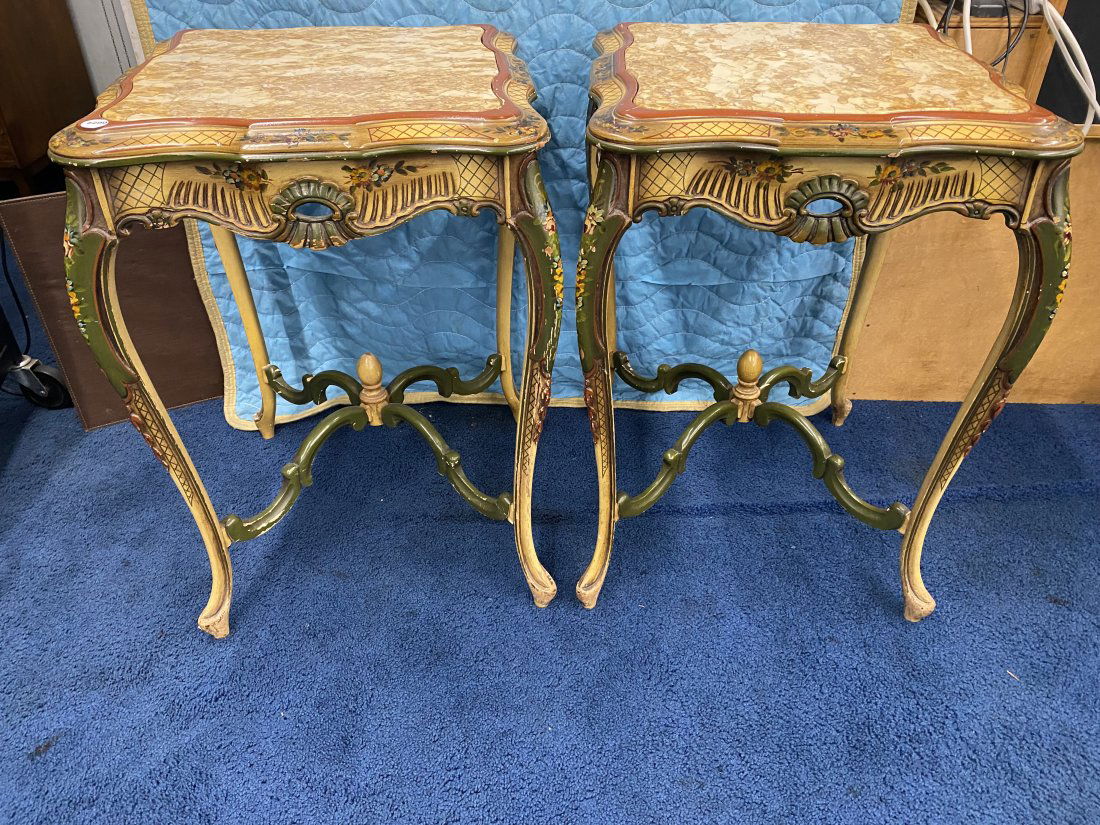 Pair of Antique Paint Decorated Marble Top Stands (1 of 14)
