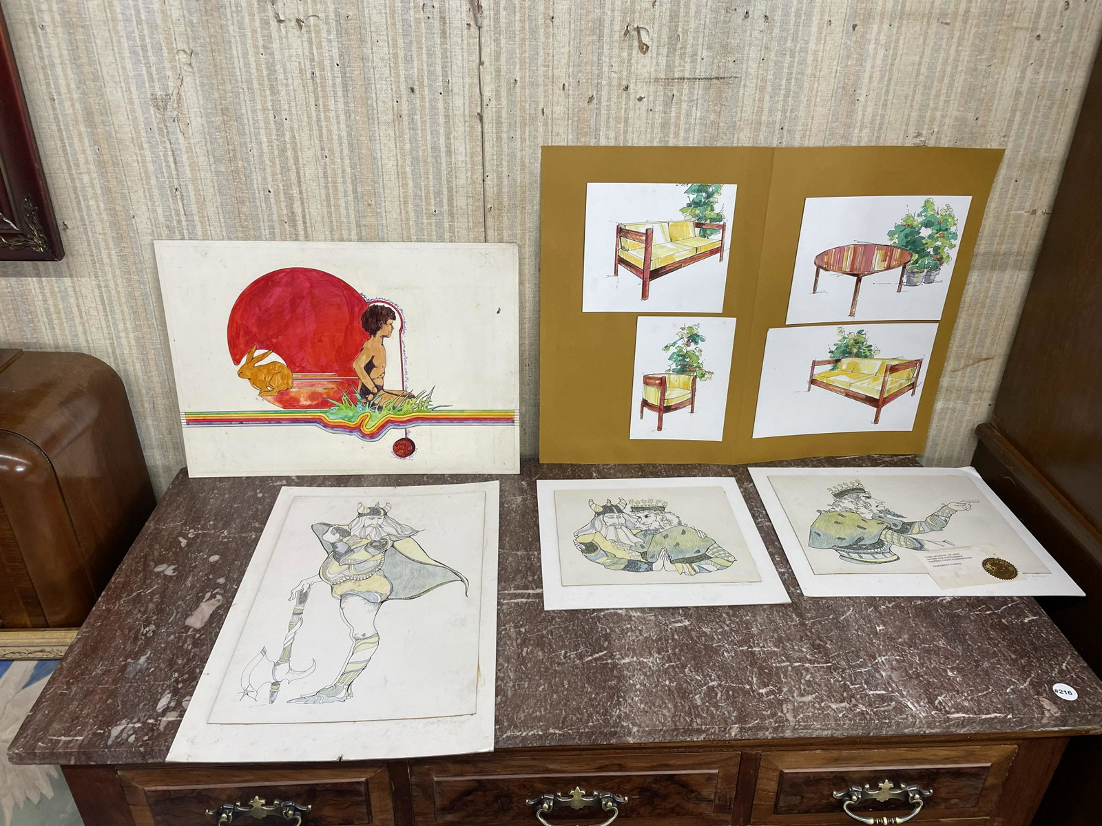 Mixed Art Portfolio By Elizabeth Farner Tervel: Includes three piece set of Vikings with award & many other items.