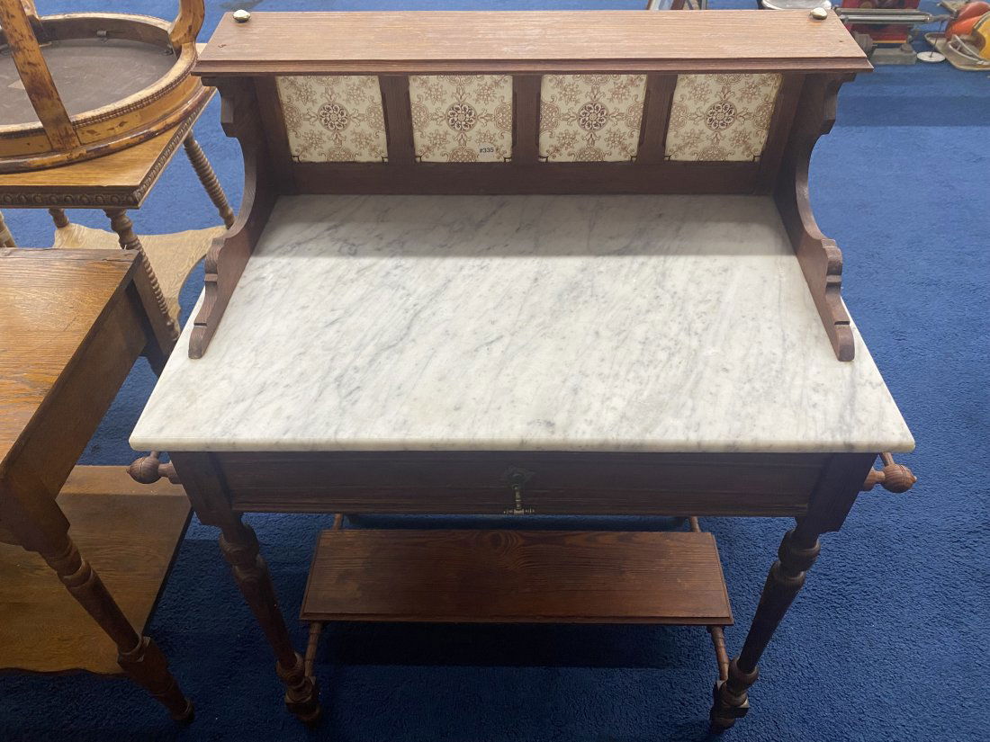 Antique Oak Tile Back Washstand With Marble Top (1 of 6)