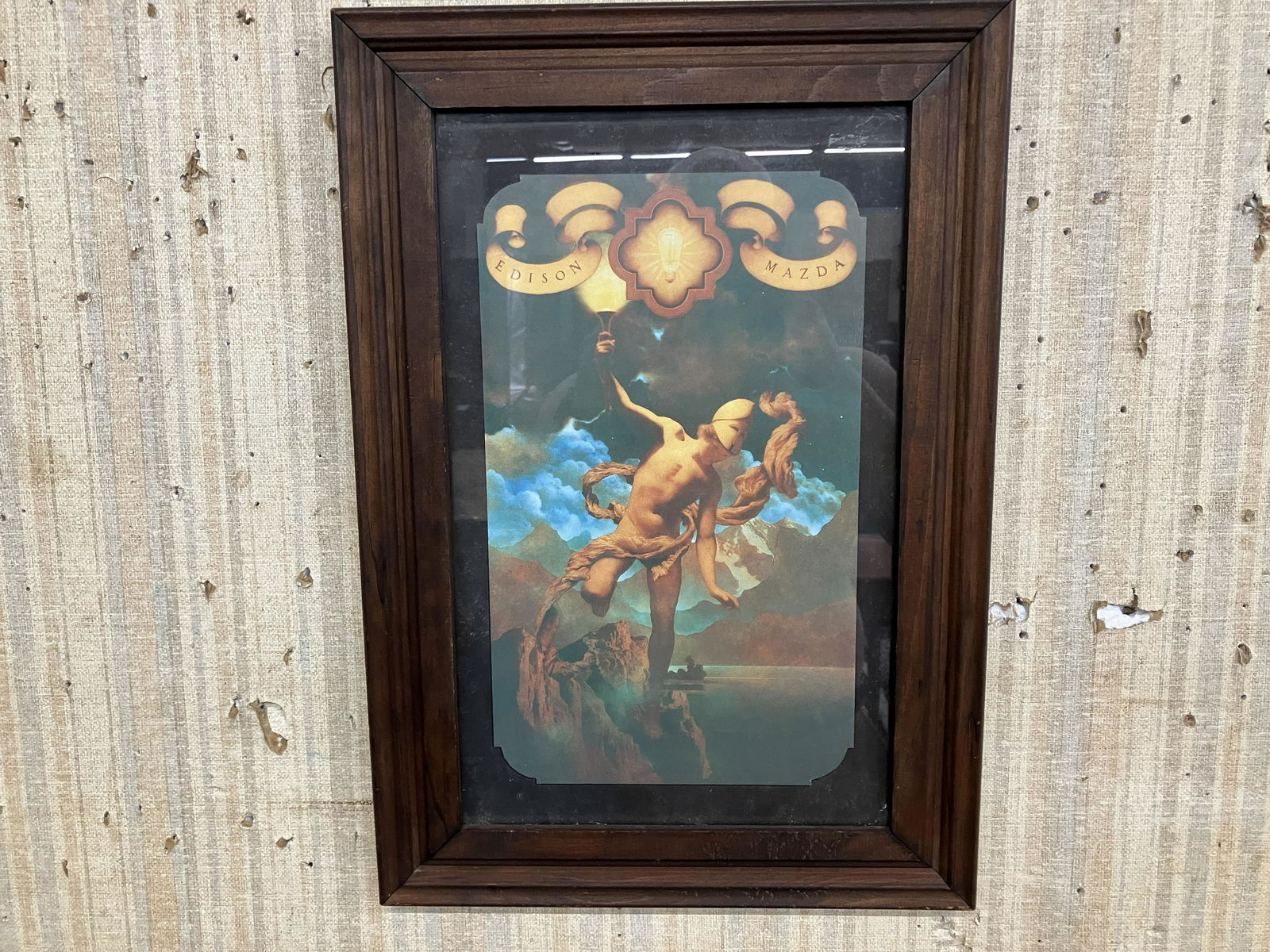 Original Maxfield Parrish "Prometheus": Frame is 14" x 20".
