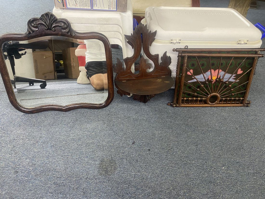 Antique Mirror, Shelf, Hanging Magazine Rack (1 of 4)