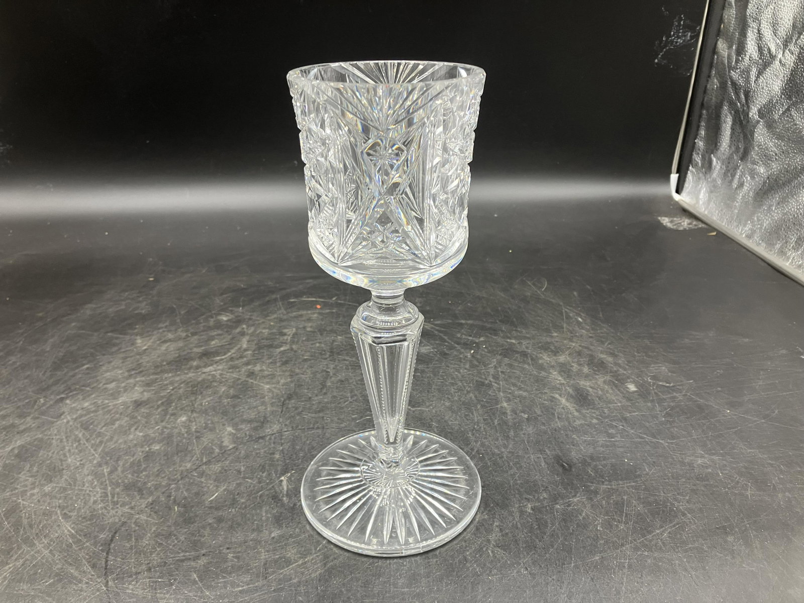 ABCG Chalice: Measures 10.5" H. Highly cut. On base etched 77670.