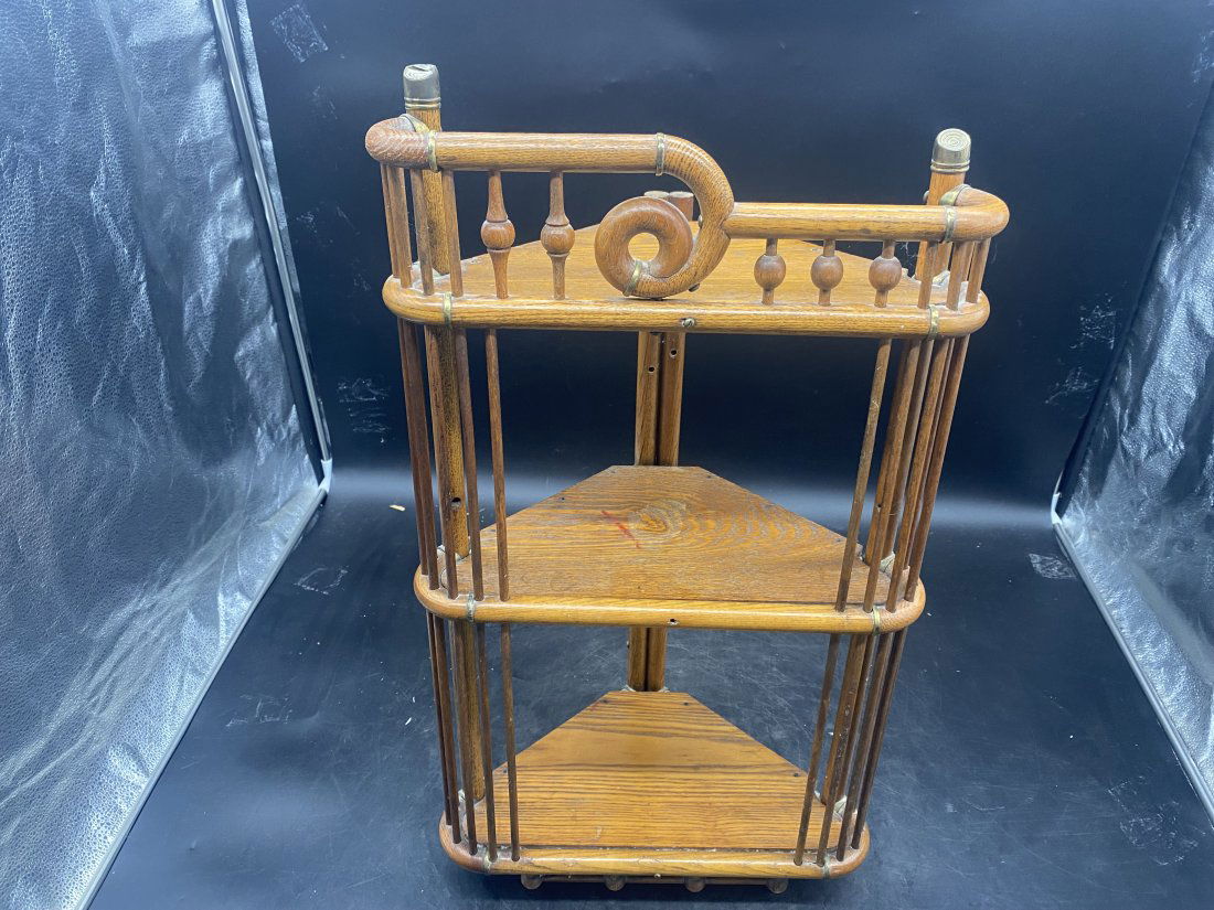 Antique Oak Stick and Ball Corner Curio (1 of 7)