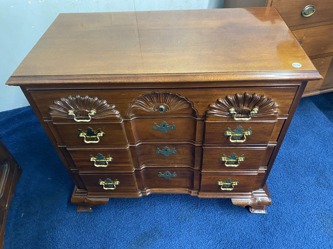 Thomasville Mahogany Four Drawer Chest: 35"x37"x22", has original matching brass hardware, signed in drawer