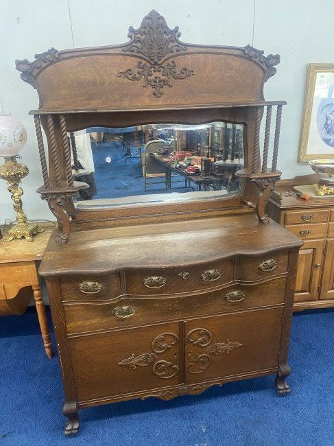 Highly Carved Antique Oak Sideboard (1 of 9)