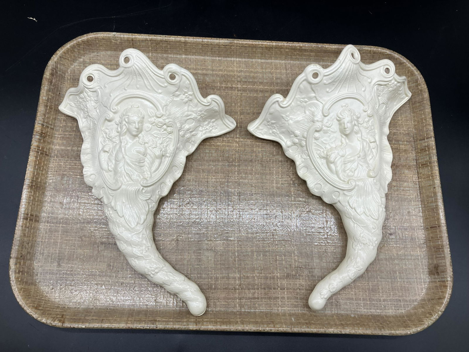 Wedgwood For Colonial Williamsburg Wall Pockets: marked on back, 10"L.