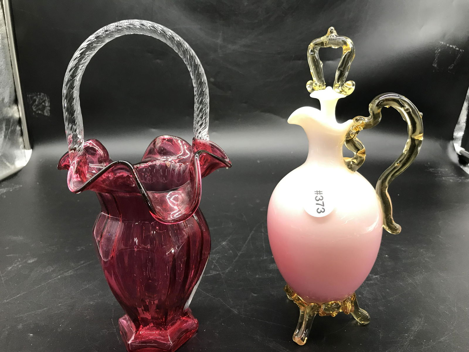 Venetian Glass Urn & Cranberry Fenton Basket (1 of 1)