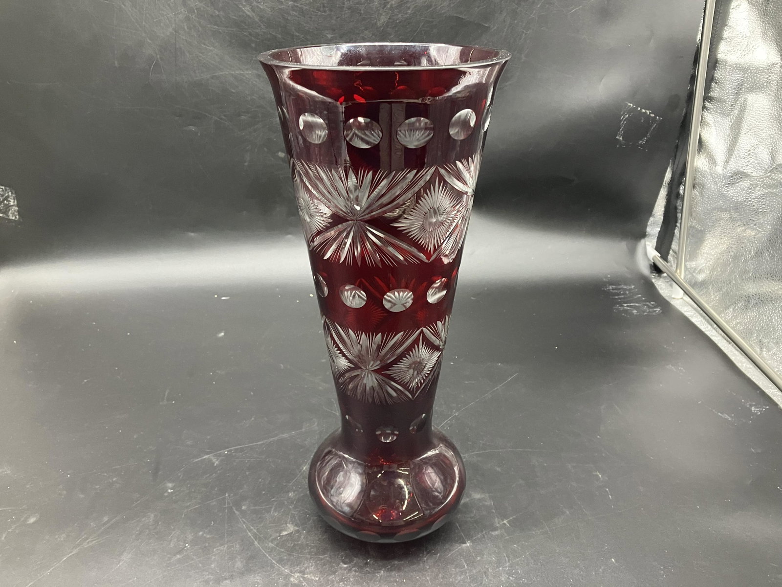 Large Bohemian Cut to Clear Vase: 18"H.