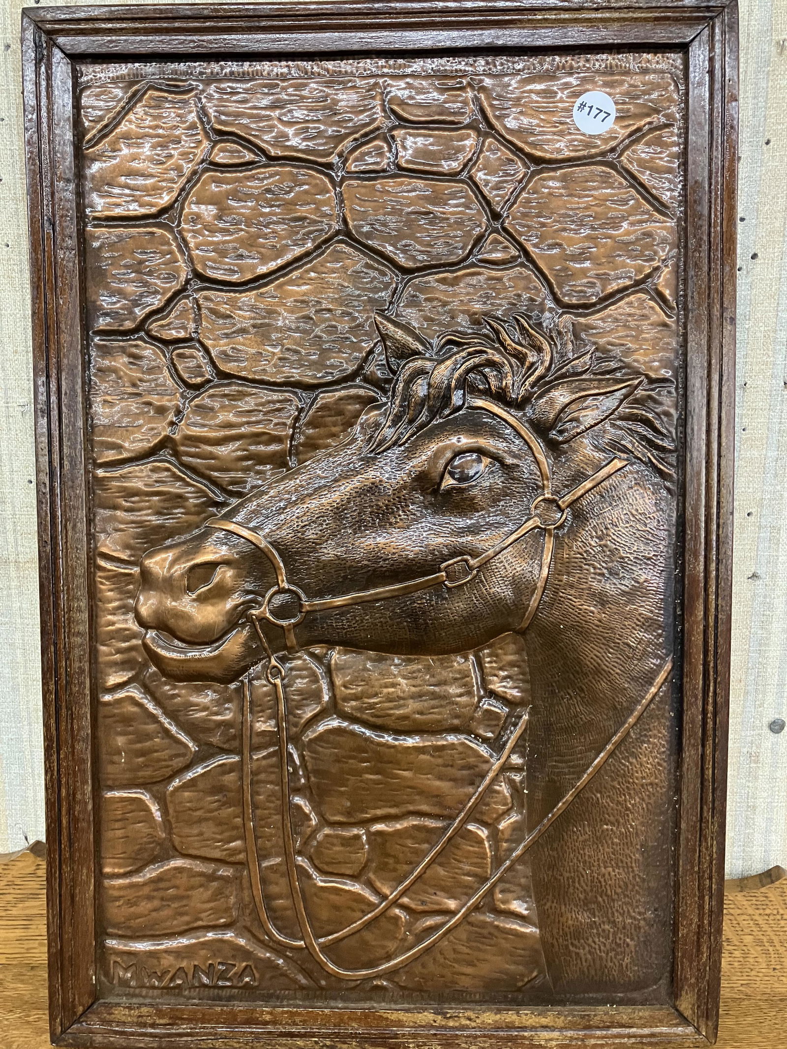 Signed Frame Copper Horse Plaque (1 of 4)