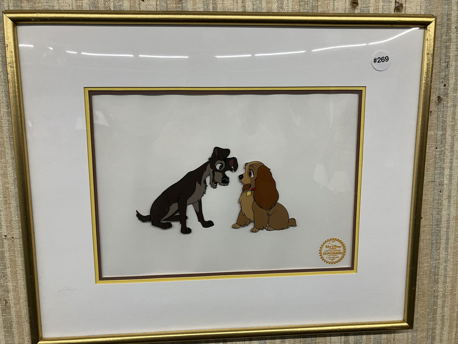 Disney Serigraph "Lady and The Tramp": Has COA on back, triple matted. Frame 21"x17". pencil signed on back Christopher L. Walling.