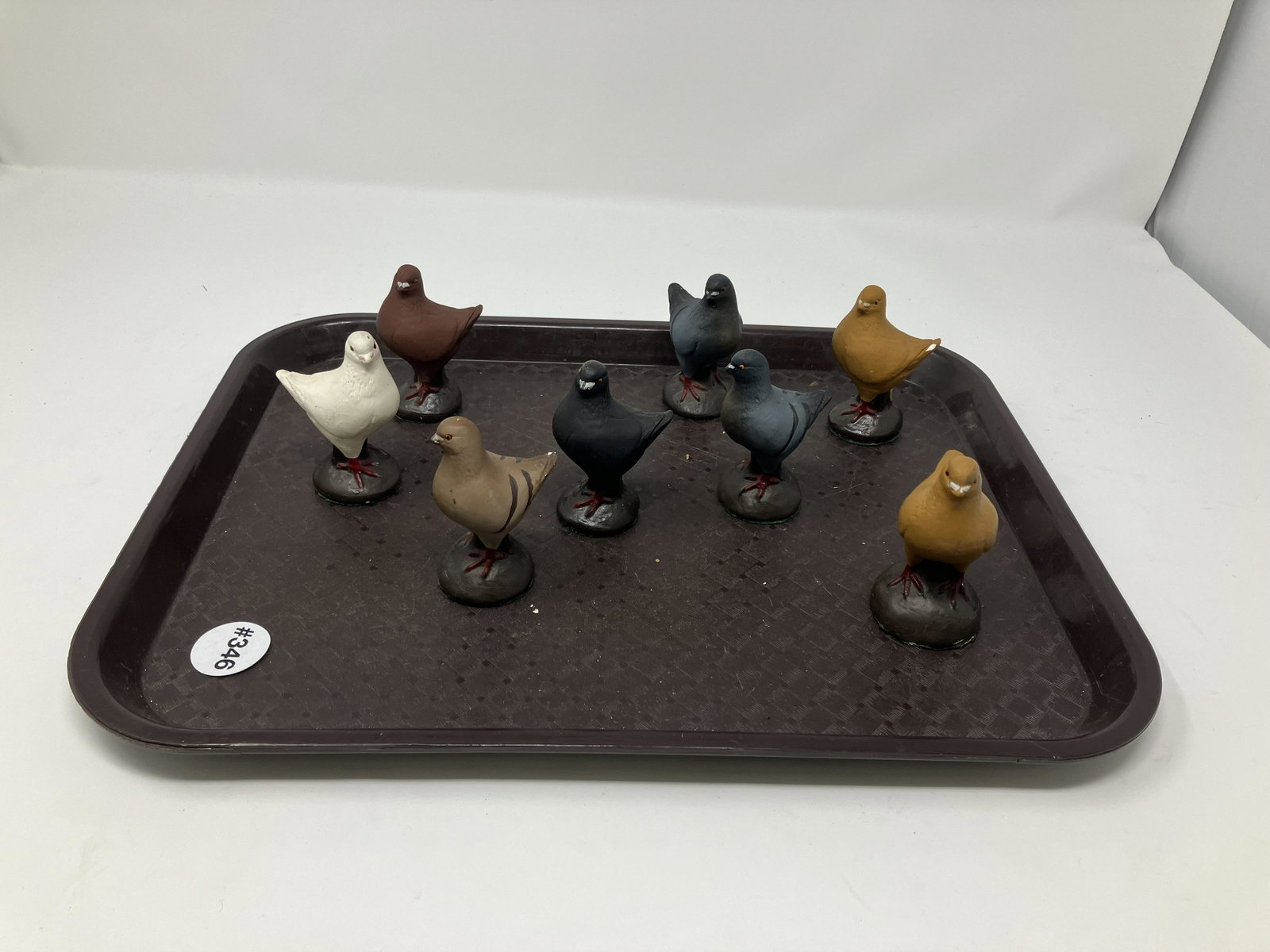 8 Small Hand Carved Clay Pigeons: Measure 3".