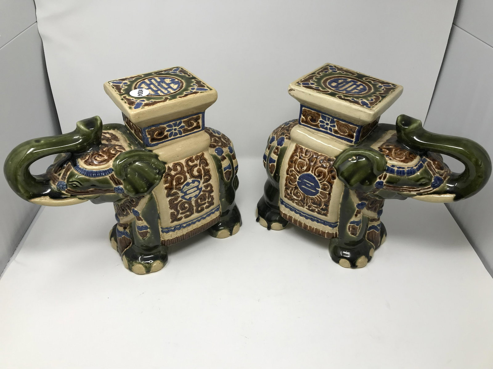 Pair of Oriental Pottery Elephants: 11"x14".