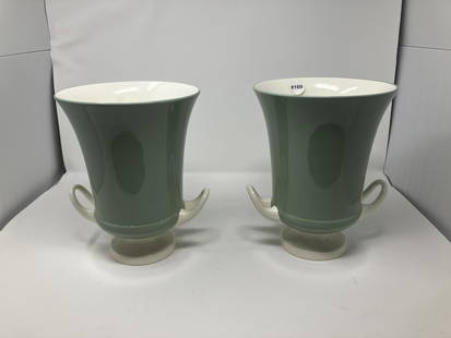 Keith Murray for Wedgwood Celadon Urn Vases: marked on base, 10"H.