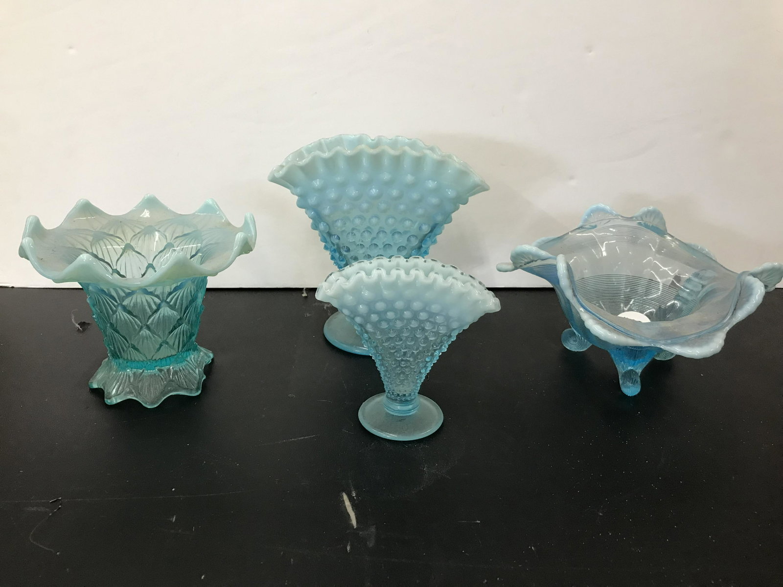 Opalescent Hobnail: Includes three vases & a bowl. Largest 6" x 3".