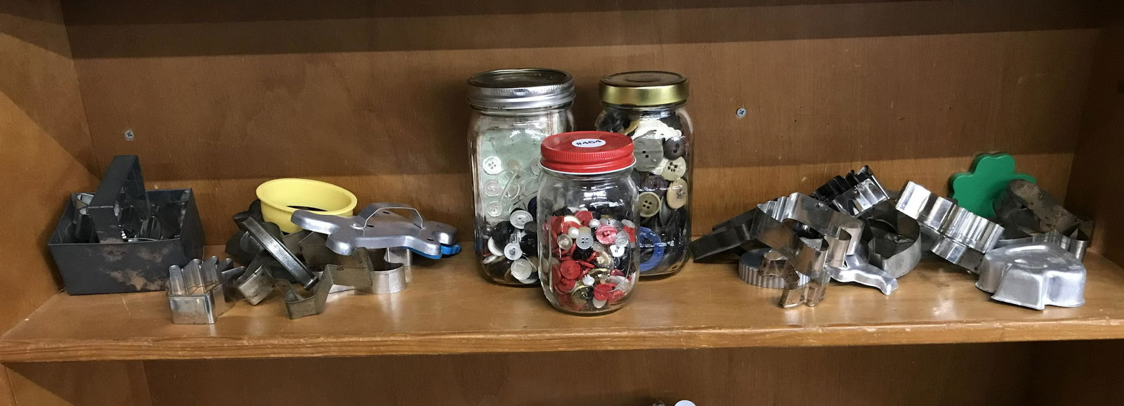Jars Of Buttons & Cookie Cutters: Largest jar measures 7" x 4".