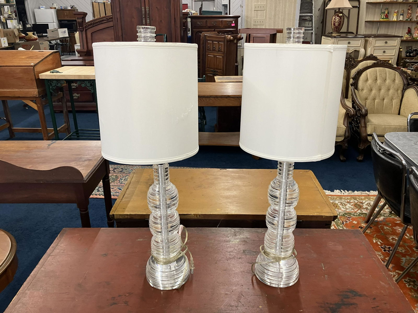 Pair of Van Teal Lucite Modernists Lamps: Signe don base. Has Lucite finial. Measures 34" H.