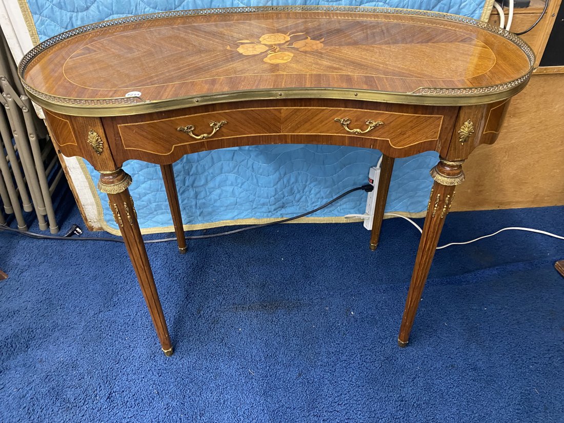 Ormolu Mounted Writing Table: ormolu mounts throughout and inlay. 31:x38"x19".