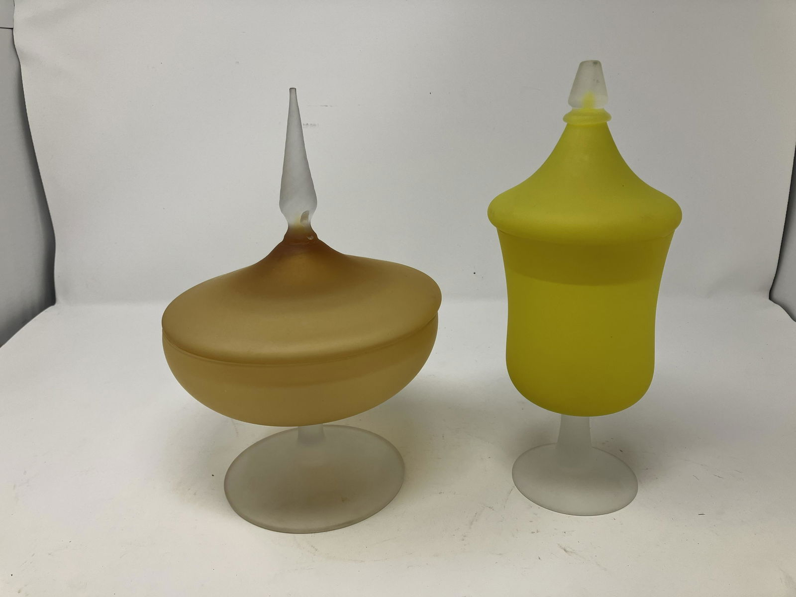 Two Mid Century Lidded Compotes Satin Glass (1 of 2)