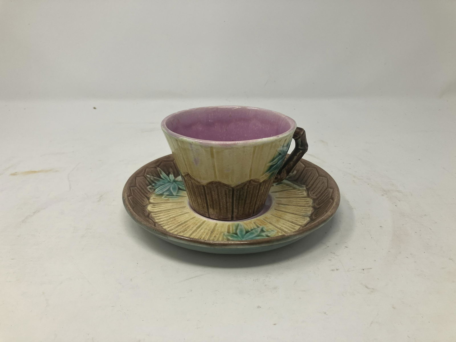 Majolica Etruscan Bamboo Cup & Saucer (1 of 4)