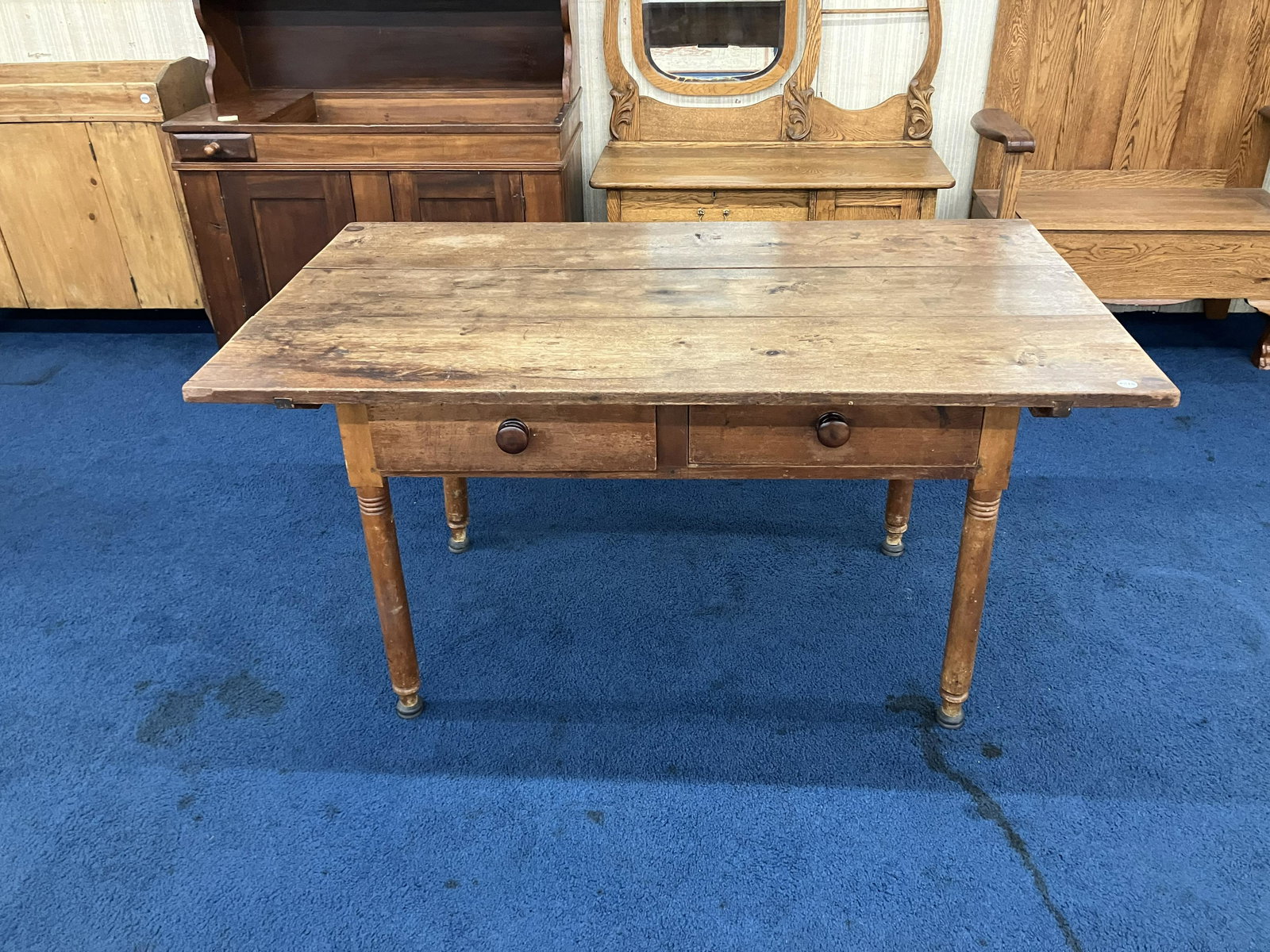 Antique Two Drawer Country Farm Table (1 of 4)