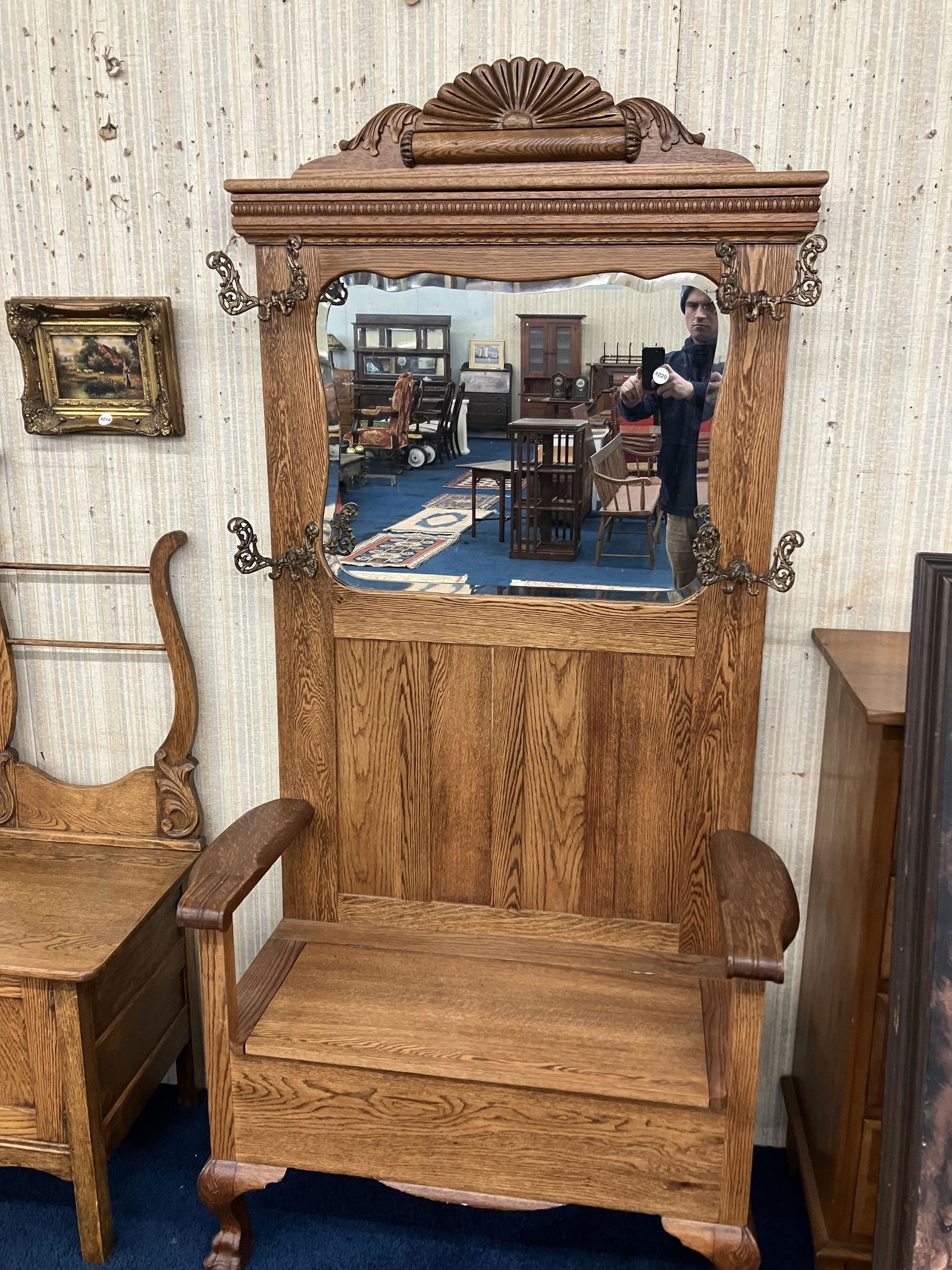 Antique Oak Hall Seat (1 of 6)