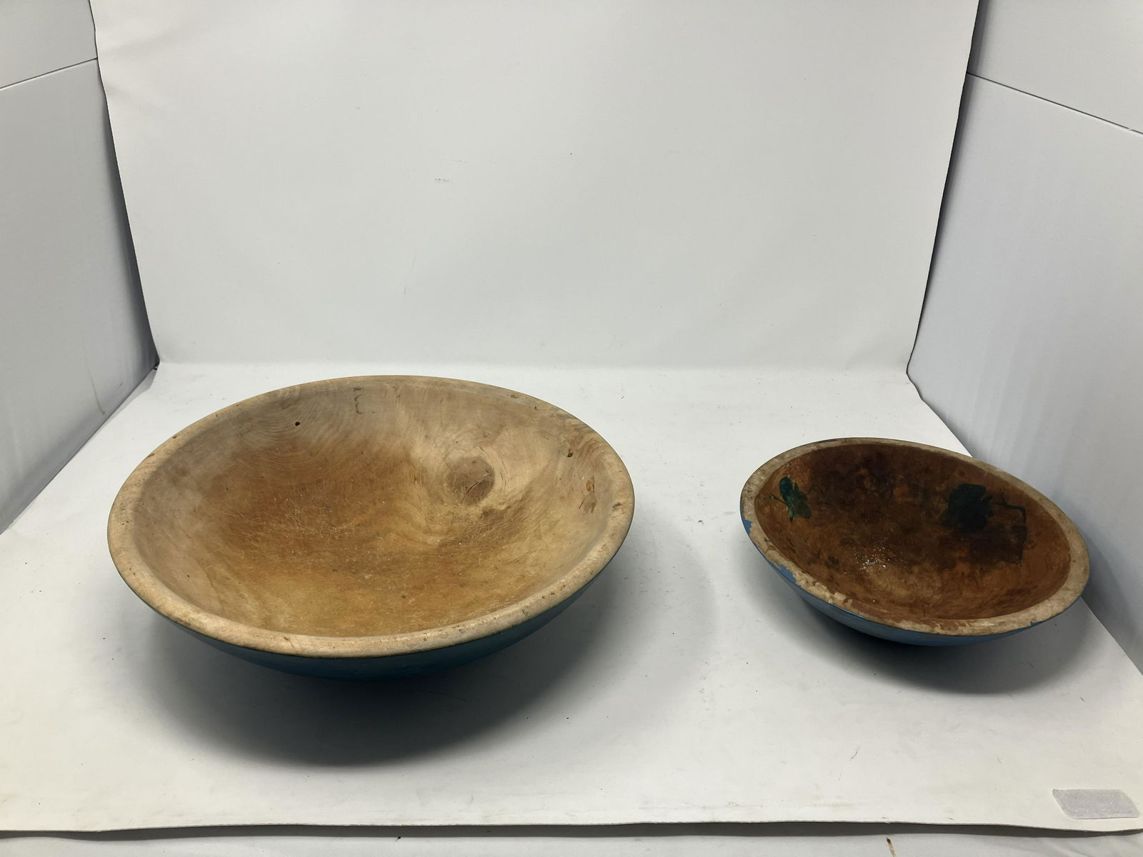 Two Blue Painted Turned Wood Bowls (1 of 3)