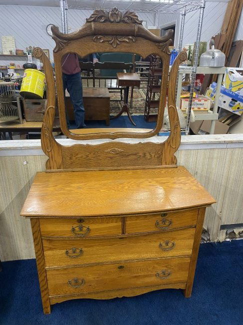 Antique Oak Dresser with Mirror (1 of 6)