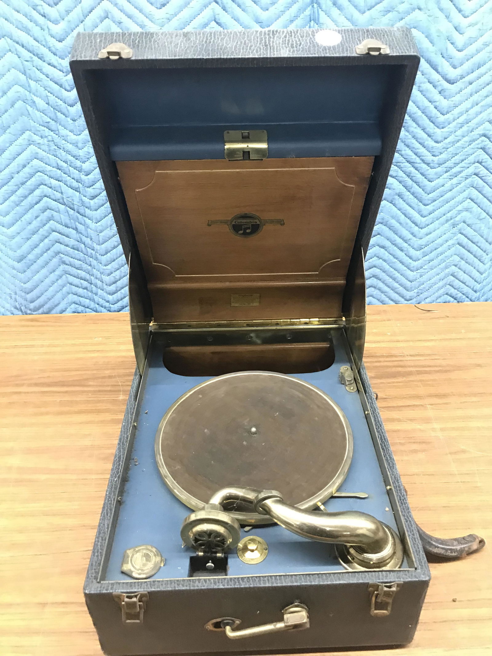Columbia Portable Record Player: Measures 18" x 8" x 13.5".
