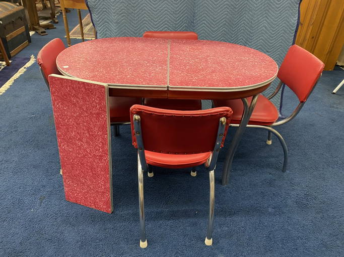 Vintage Red Chrome And Formica Table And Chairs