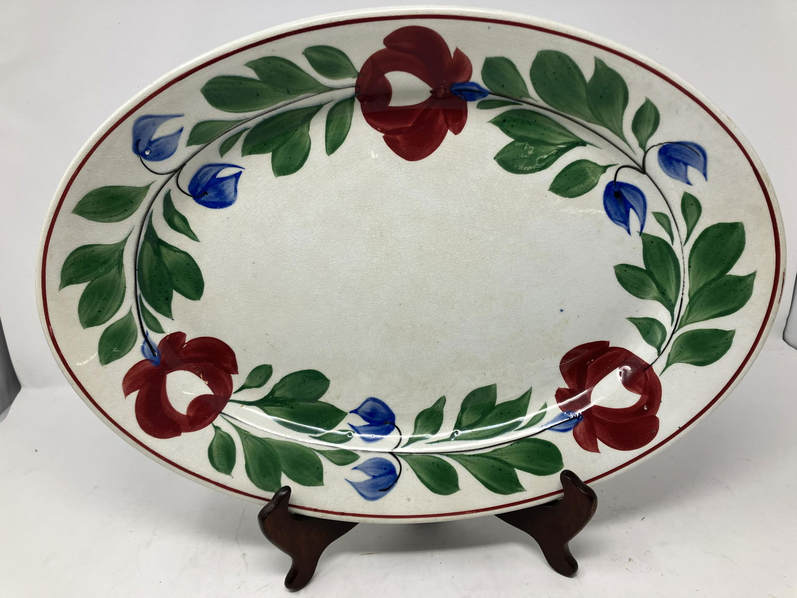 19thC Adams Rose Platter (1 of 2)