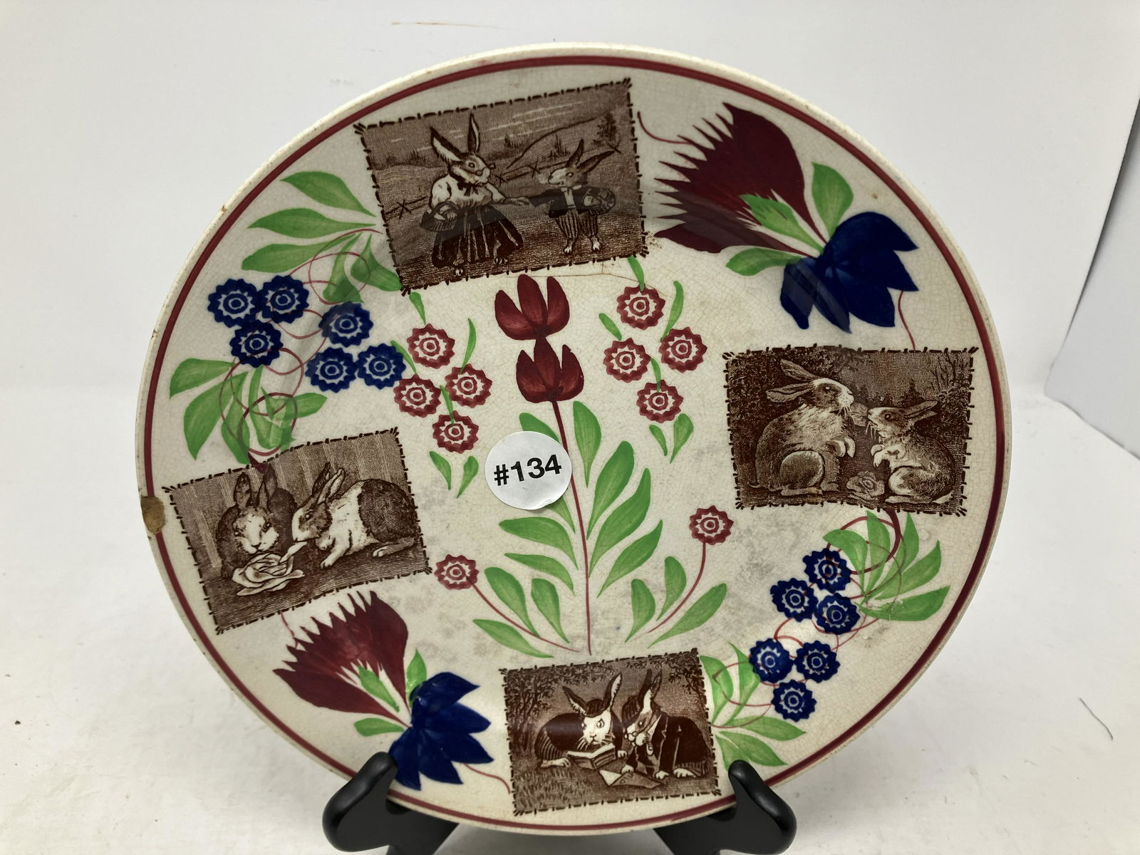 Scarce 19thC Staffordshire Rabbit Plate (1 of 4)