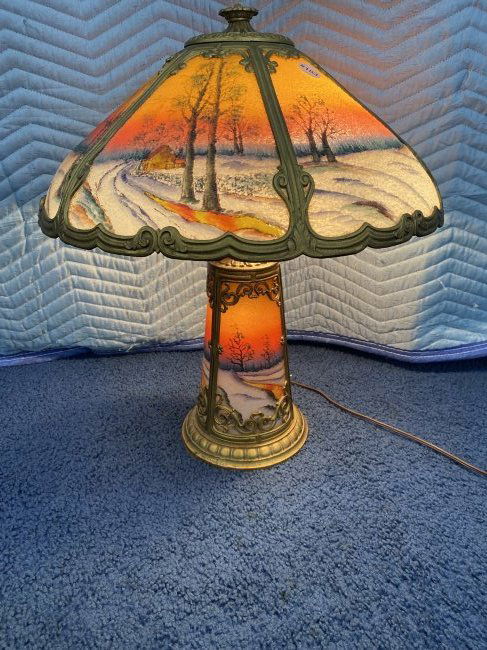 Antique Reverse Painted Lamp (1 of 6)