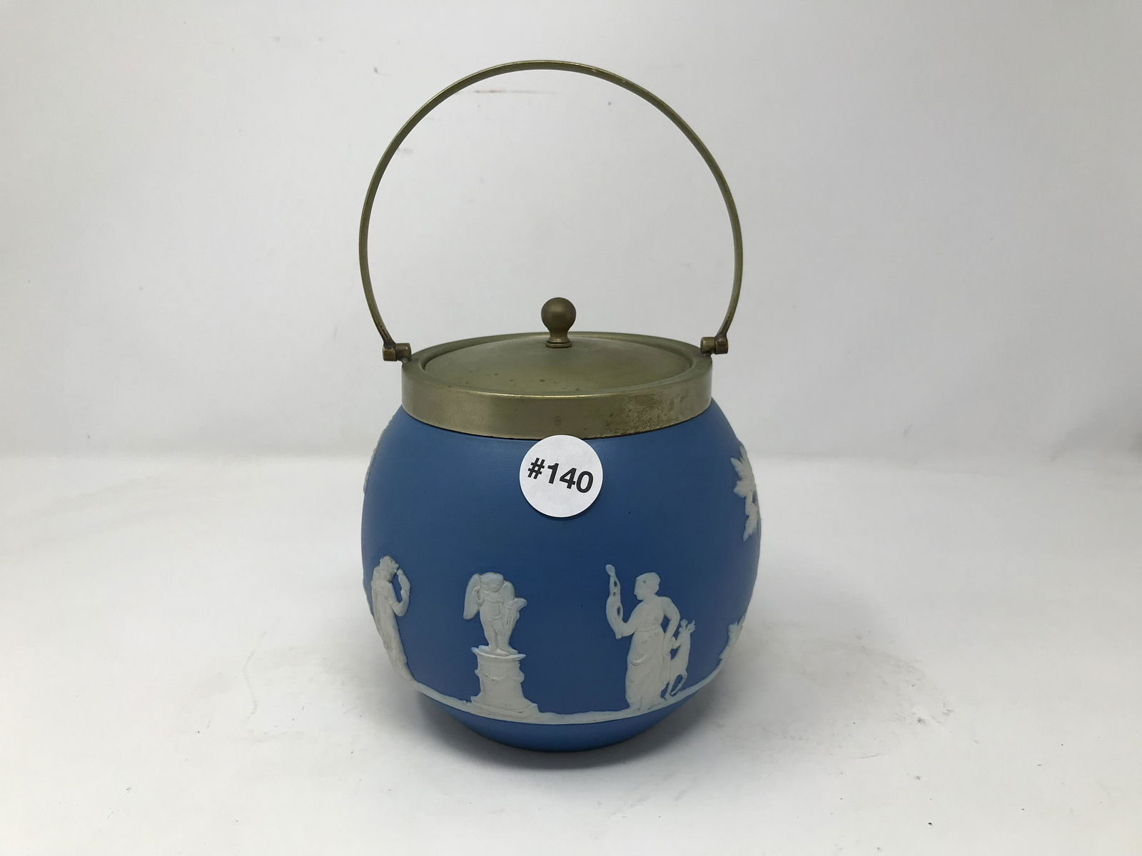 Wedgwood Jasperware Biscuit Jar: 9"H to handle.