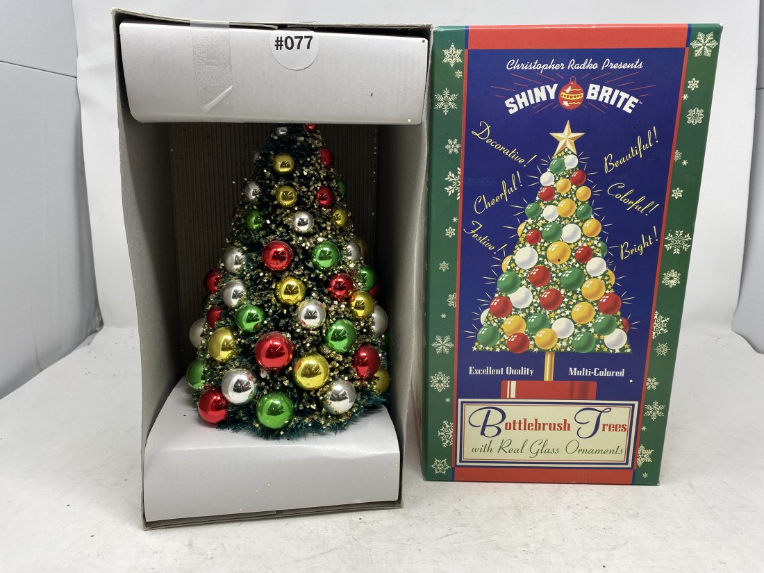 Christopher Radko Shiny Brite Bottlebrush Trees: new in original box, box is 12"x7"x7"