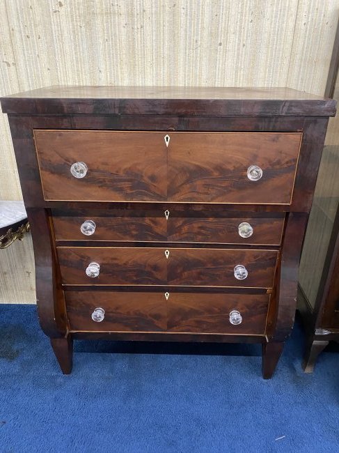Antique Empire Chest: Measures 48" x 42" x 23". Has inlay escutcheons, original glass pulls