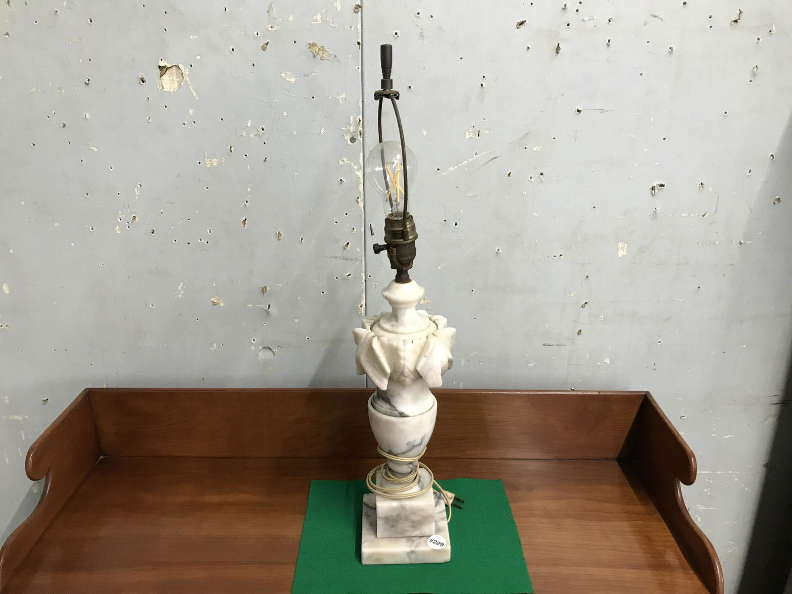 Antique Carved Alabaster Lamp: Measures 26" H.